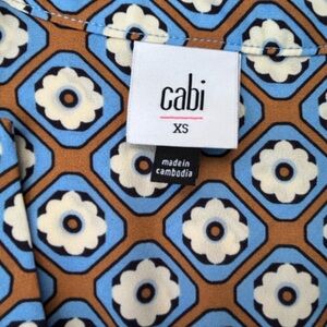 CAbi Floral Geometric Top in Blue and Brown